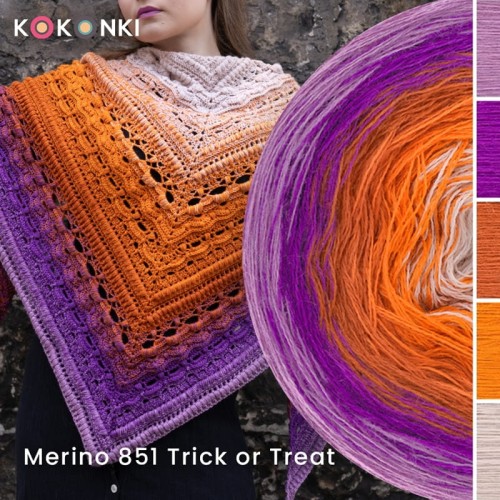 KOKONEK Merino 851 Trick or Treat - Wrzos/ciemny cyklamen/koniak/pomarańcz/nude