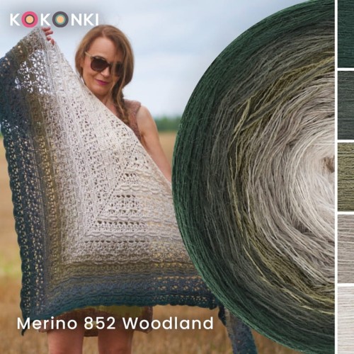 KOKONEK Merino 852 Wooland - Butelkowa zieleń/ciemne khaki/khaki/safari/jasny beż