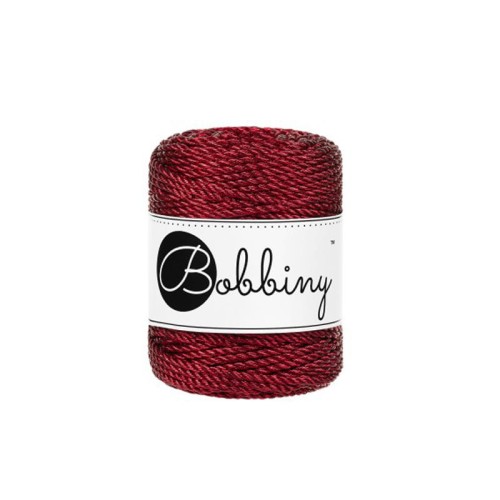 Sznurek skręcany 3-żyłowy bawełniany Bobbiny 3ply Macrame Rope / Metaliczny Czerwony / Metallic Red / 3mm / 100m