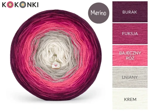 KOKONEK Merino 853 Wicklow - Burak/fuksja/bajeczny róż/lniany/krem