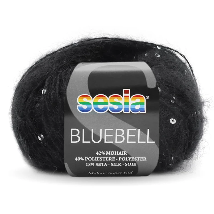 Włóczka / nić fantazyjna z cekinami Sesia Bluebell 8067 / czerń ze srebrnymi cekinami