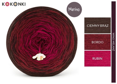 KOKONEK Rare Merino R184 Chocolate Chilli - Ciemny brąz/bordo/rubin + 1 nitka wino melanż