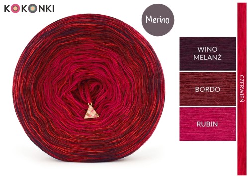 KOKONEK Rare Merino R185 Chocolate Chilli - Wino melanż/bordo/rubin + 1 nitka czerwień