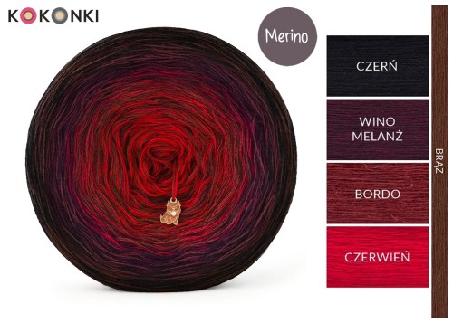 KOKONEK Rare Merino R186 Chocolate Chilli - Czerń/wino melanż/bordo/czerwień + 1 nitka brąz