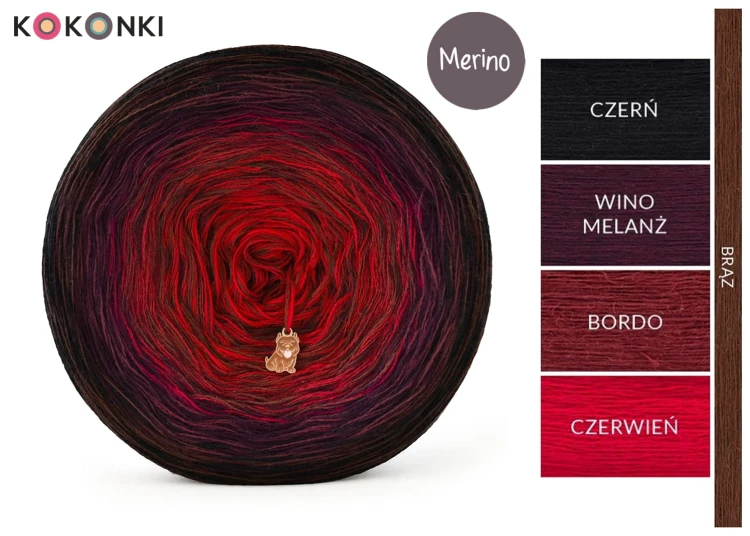 KOKONEK Rare Merino R186 Chocolate Chilli - Czerń/wino melanż/bordo/czerwień + 1 nitka brąz