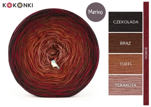 KOKONEK Rare Merino R187 Chocolate Chilli - Czekolada/toffi/terakota + 1 nitka bordo