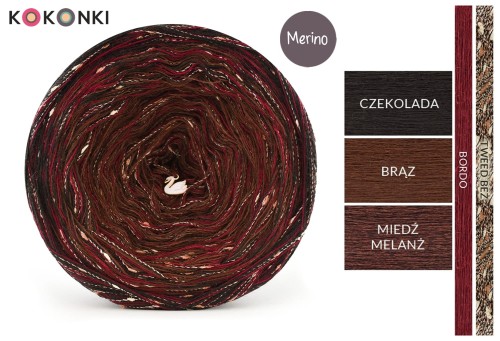 KOKONEK Merino Unikat MU11 Chocolate Chilli - Czekolada/brąz/miedź melanż + 1 nitka bordo + 1 nitka tweed toffi