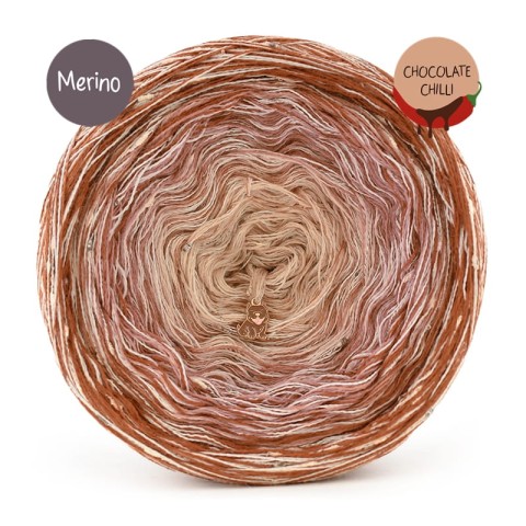 KOKONEK Merino Unikat MU10 Chocolate Chilli - Toffi/terakota/ciepły beż + 1 nitka jasny beż + 1 nitka tweed beż (3 nitki + 1 + 1)