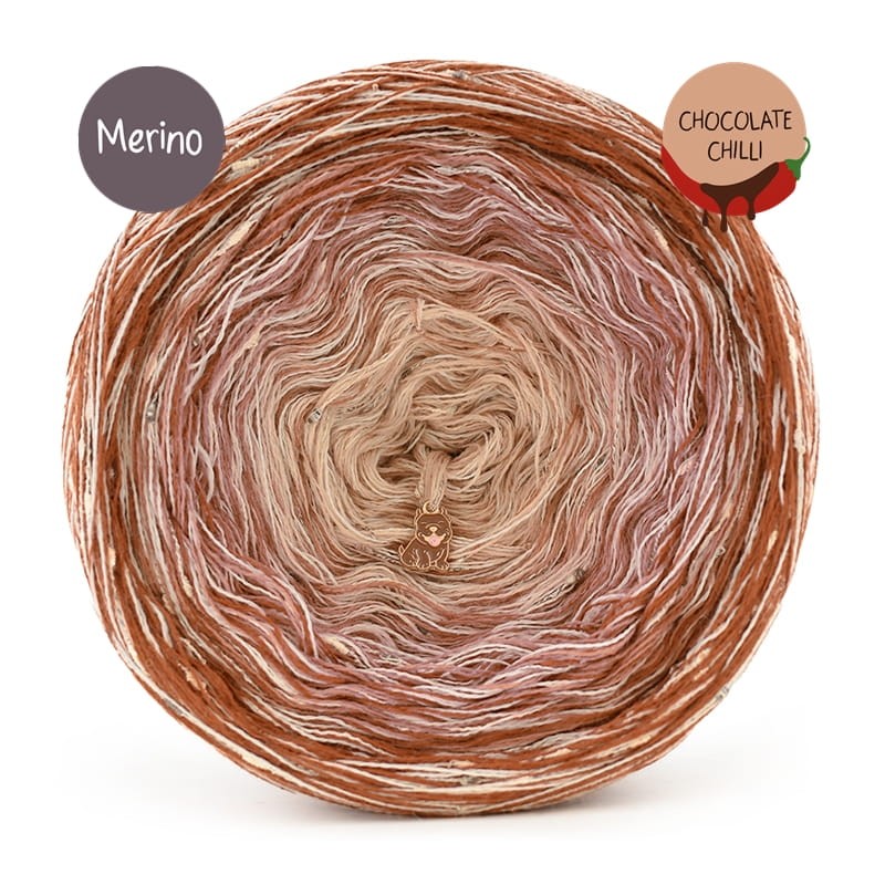 KOKONEK Merino Unikat MU10 Chocolate Chilli - Toffi/terakota/ciepły beż + 1 nitka jasny beż + 1 nitka tweed beż