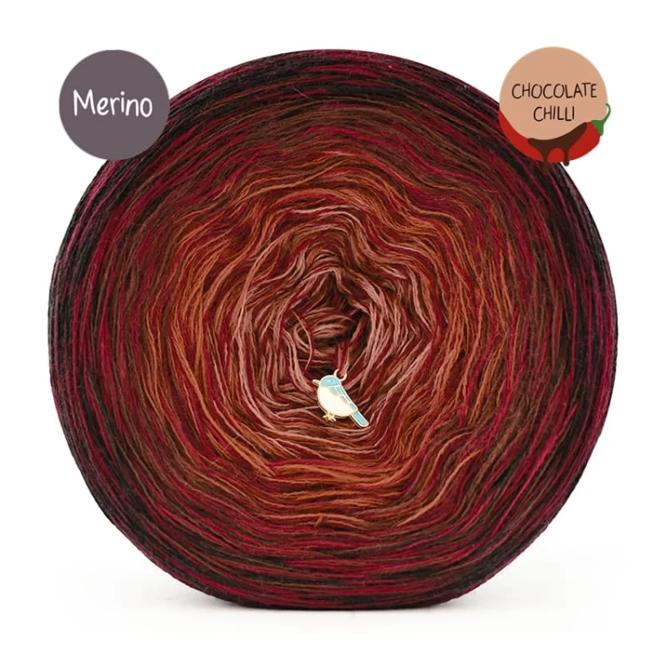 KOKONEK Rare Merino R187 Chocolate Chilli - Czekolada/toffi/terakota + 1 nitka bordo