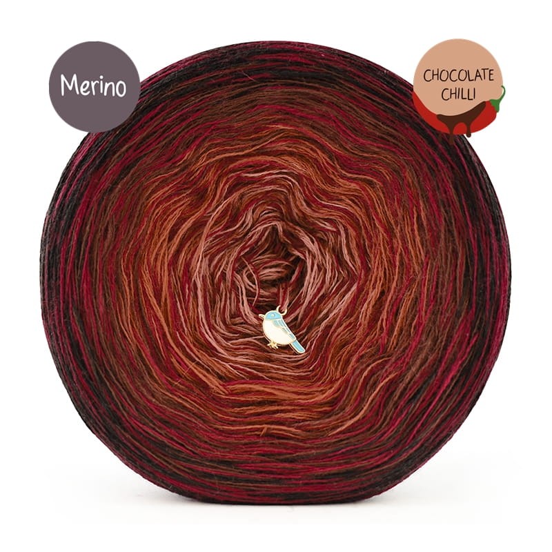 KOKONEK Rare Merino R187 Chocolate Chilli - Czekolada/toffi/terakota + 1 nitka bordo