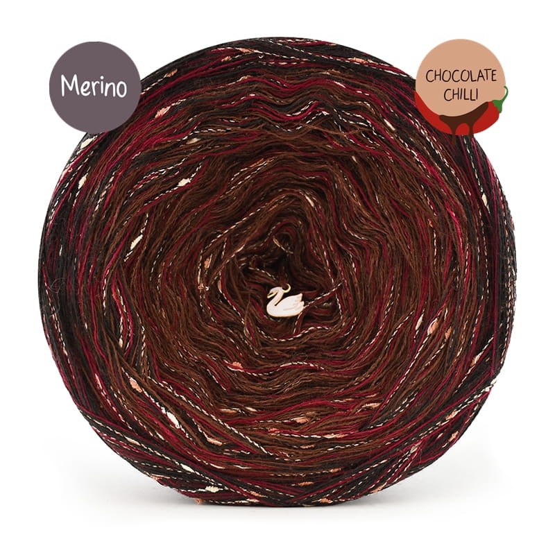 KOKONEK Merino Unikat MU11 Chocolate Chilli - Czekolada/brąz/miedź melanż + 1 nitka bordo + 1 nitka tweed toffi