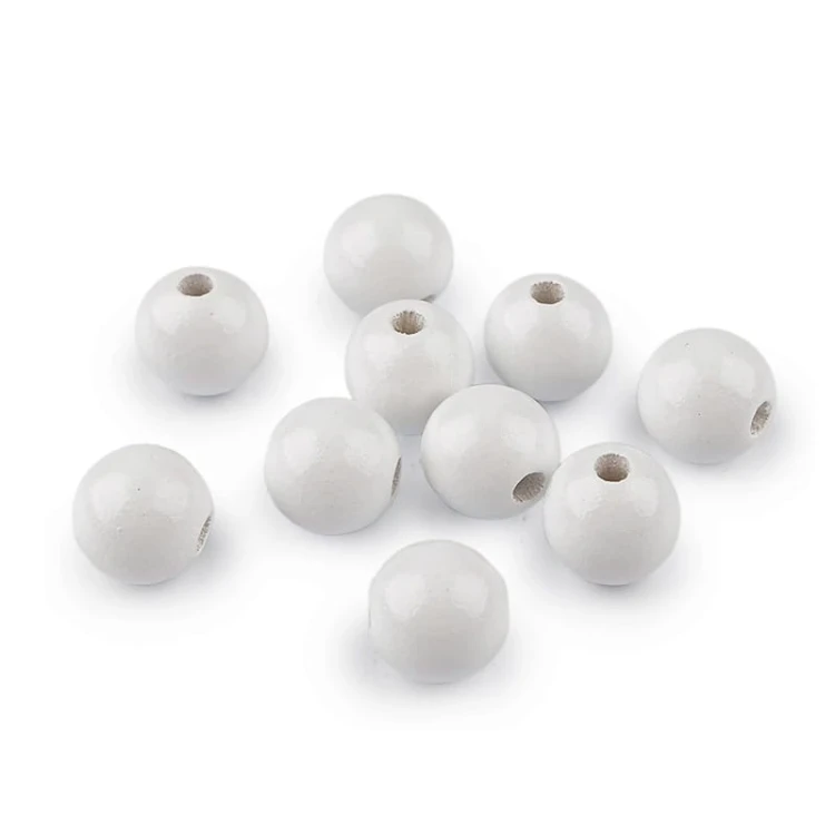 Koraliki drewniane lakierowane / 16 mm / białe / otwór 4,5 mm / 10 szt
