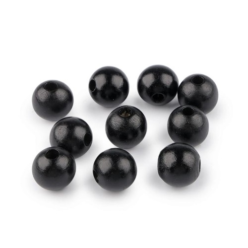 Koraliki drewniane lakierowane / 16 mm / czarne / otwór 4,5 mm / 10 szt