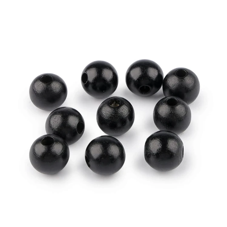 Koraliki drewniane lakierowane / 16 mm / czarne / otwór 4,5 mm / 10 szt