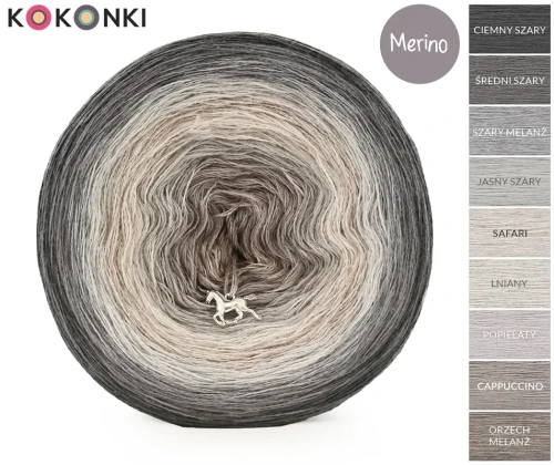 KOKONEK Merino 9K 23 - Ciemny szary/średni szary/szary melanż/jasny szary/safari/lniany/popielaty (nowy)/cappuccino/orzech melanż / 3 nitki / 1400 m / 300 g