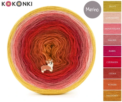 KOKONEK Merino 9K 27 - Złoty/łososiowy/jasna malwa/malwa/rubin/czerwień/cegła/koniak/miodowy / 3 nitki / 1400 m / 300 g