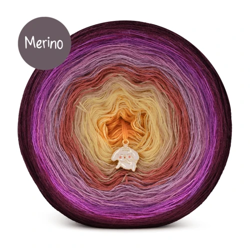 KOKONEK Merino 9K 25 - Wino/burak/cyklamen/wrzos/ametyst/malwa/ciepły beż/żółty/kurkuma / 3 nitki / 1400 m / 300 g
