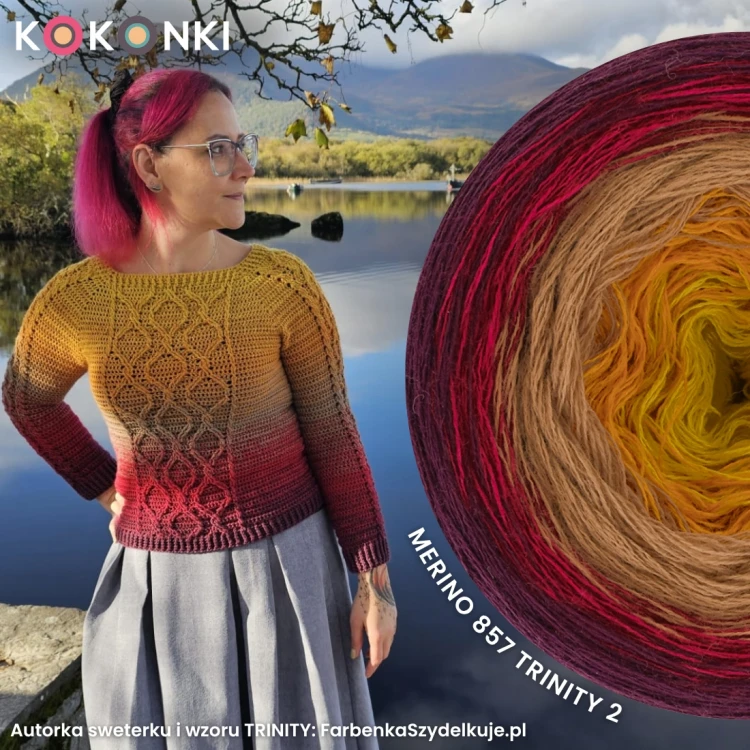 KOKONEK Merino 857 Trinity 2 - Burak/rubin/ciemny beż/miodowy/złoty