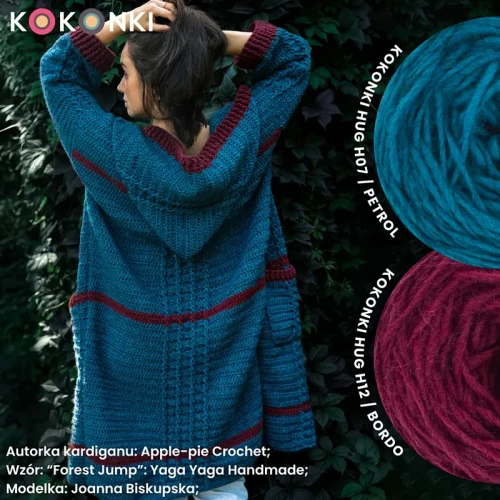Autorka kardiganu: Apple-pie Crochet; Wzór: “Forest Jump” od Yaga Yaga Handmade; Modelka: Joanna Biskupska;