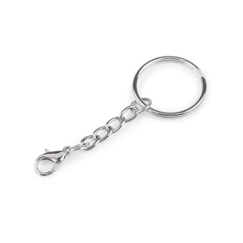 Kółko na klucze z łańcuszkiem i karabińczykiem / nikiel / 25 mm / 10 szt