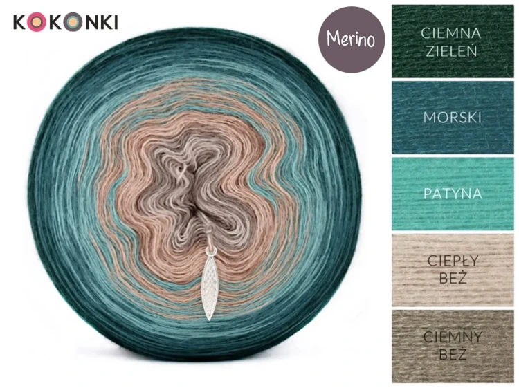 KOKONEK Merino 595 MIX - Ciemna zieleń/morski/patyna/ciepły beż/ciemny beż