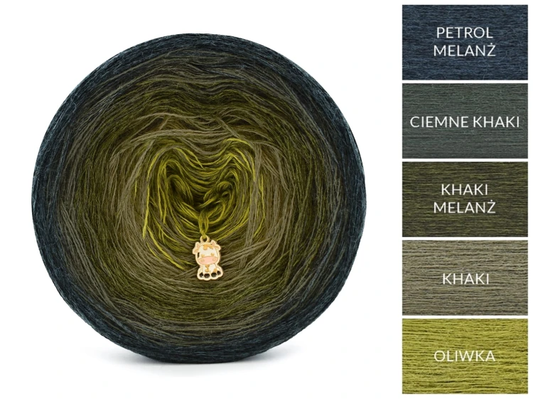 KOKONEK Merino 869 Kotek i motek Nathalie 12 - Petrol melanż/ciemne khaki/khaki melanż/khaki/oliwka