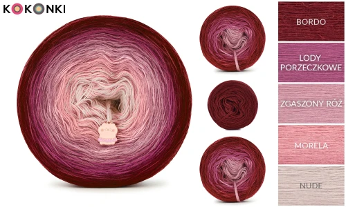 Zestaw na sweter/kardigan Nathalie od Kotek i motek 04 / Kokonki Merino / Bordo/lody porzeczkowe/zgaszony róż/morela/nude