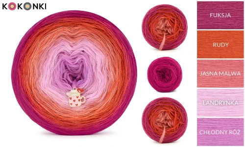 Zestaw na sweter/kardigan Nathalie od Kotek i motek 05 / Kokonki Merino / Fuksja/rudy/jasna malwa/landrynka/chłodny róż