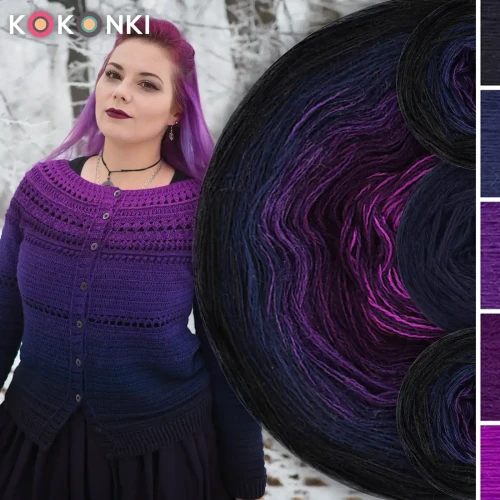 Zestaw na sweter/kardigan Nathalie od Kotek i motek 06 / Kokonki Merino / Kruczy/granat/fiolet/śliwka/ciemny cyklamen