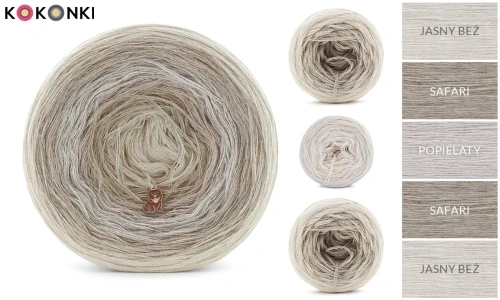 Zestaw na sweter/kardigan Nathalie od Kotek i motek 08 / Kokonki Merino / Jasny beż/safari/popielaty/safari/jasny beż