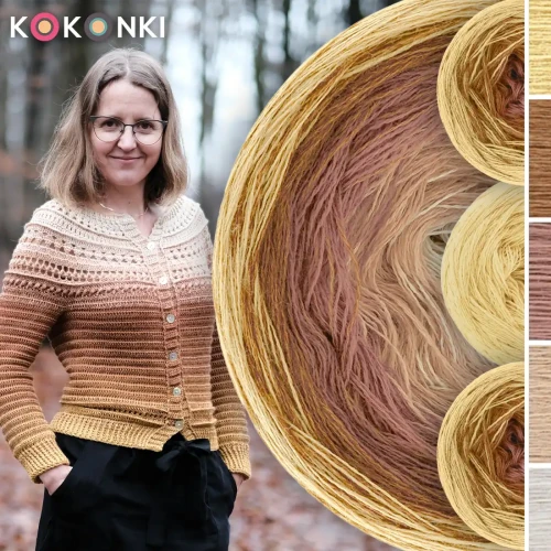 Zestaw na sweter/kardigan Nathalie od Kotek i motek 10 / Kokonki Merino / Ptysiowy/karmel melanż/terakota/ciepły beż/jasny beż