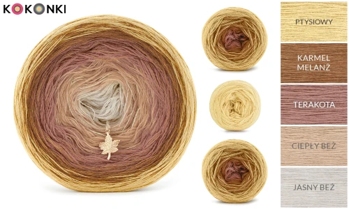 Zestaw na sweter/kardigan Nathalie od Kotek i motek 10 / Kokonki Merino / Ptysiowy/karmel melanż/terakota/ciepły beż/jasny beż