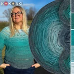 Zestaw na sweter/kardigan Nathalie od Kotek i motek 09 / Kokonki Merino / Patyna melanż/morski/szmaragd/patyna/lodowy błękit + wzór PDF 