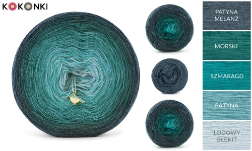 Zestaw na sweter/kardigan Nathalie od Kotek i motek 09 / Kokonki Merino / Patyna melanż/morski/szmaragd/patyna/lodowy błękit