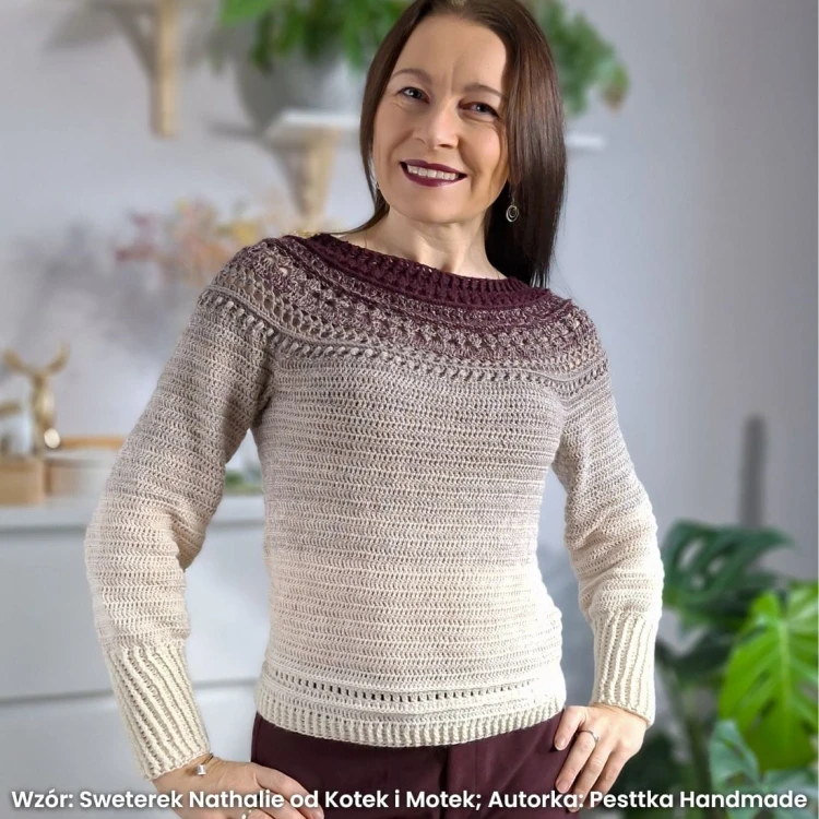 Wzór: Sweterek Nathalie od Kotek i Motek; Autorka: Pesttka Handmade