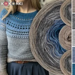 Zestaw na sweter/kardigan Nathalie od Kotek i motek 01 / Kokonki Merino / Orzech melanż/średni szary melanż/szary melanż/szaro-niebieski melanż/petrol II + wzór PDF 