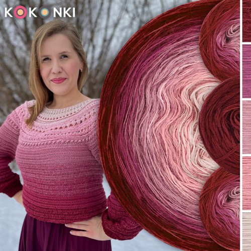Zestaw na sweter/kardigan Nathalie od Kotek i motek 04 / Kokonki Merino / Bordo/lody porzeczkowe/zgaszony róż/morela/nude