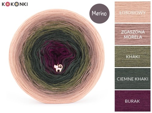 KOKONEK_Merino 841 - Łososiowy/zgaszona morela/khaki/ciemne khaki/burak