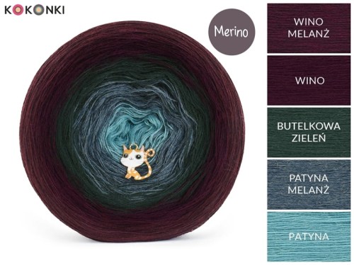 KOKONEK_Merino 848 - Wino melanż/wino/butelkowa zieleń/patyna melanż/patyna