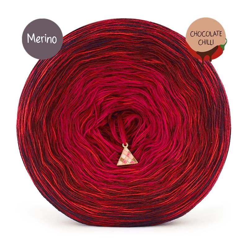 KOKONEK Rare Merino R185 Chocolate Chilli - Wino melanż/bordo/rubin + 1 nitka czerwień