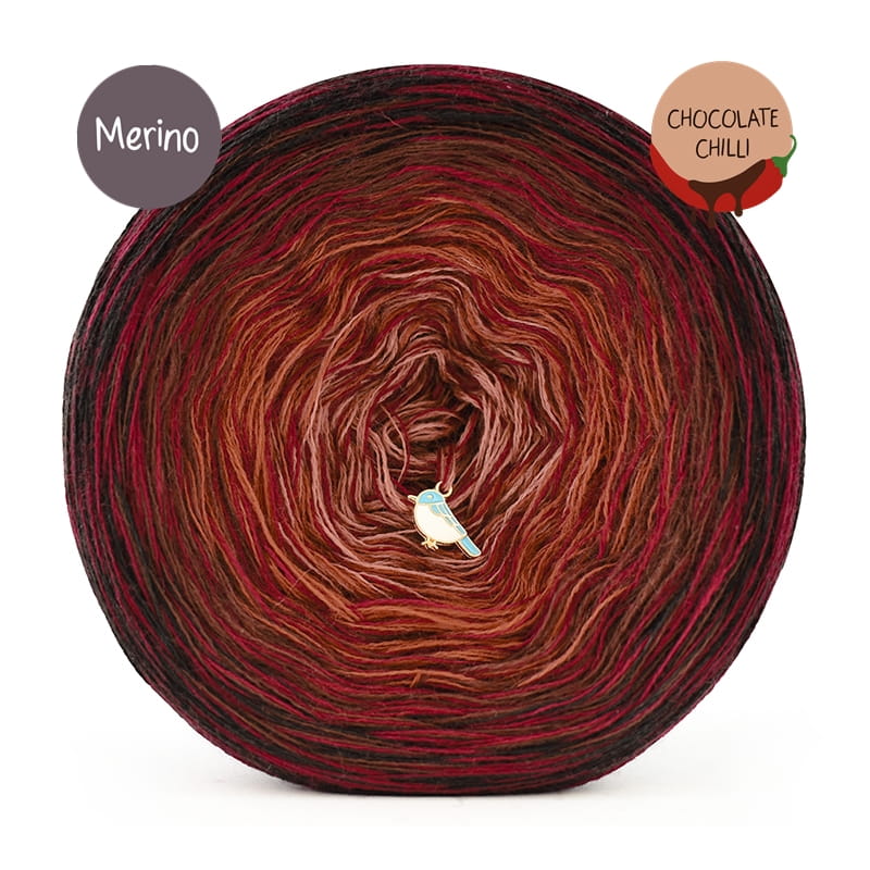 KOKONEK Rare Merino R187 Chocolate Chilli - Czekolada/toffi/terakota + 1 nitka bordo
