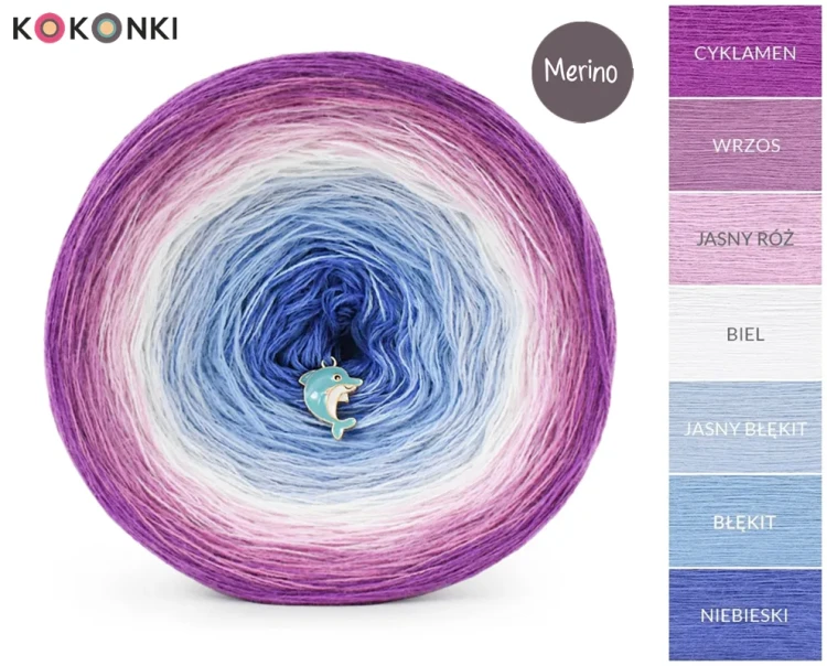 KOKONEK Merino 871 by Golba 02 - Cyklamen/wrzos/jasny róż/biel/jasny błękit/błękit/niebieski