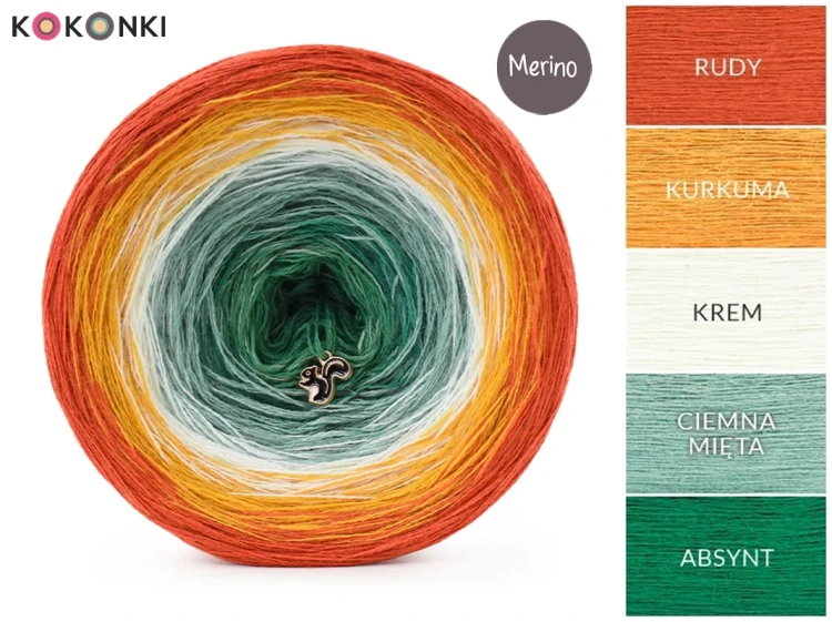 KOKONEK Merino 872 by Golba 03 - Rudy/kurkuma/krem/ciemna mięta/absynt