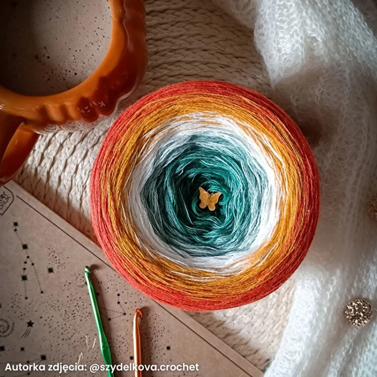 KOKONEK Merino 872 by Golba 03 - Rudy/kurkuma/krem/ciemna mięta/absynt