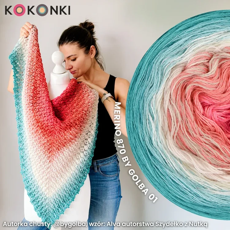 KOKONEK Merino 870 by Golba 01 - Bajeczny róż/jasna malwa/nude/krem/patyna/szmaragd