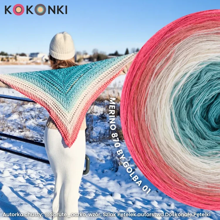 KOKONEK Merino 870 by Golba 01 - Bajeczny róż/jasna malwa/nude/krem/patyna/szmaragd