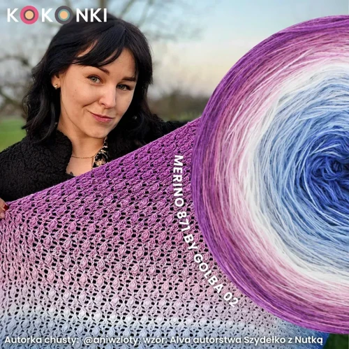 KOKONEK Merino 871 by Golba 02 - Cyklamen/wrzos/jasny róż/biel/jasny błękit/błękit/niebieski