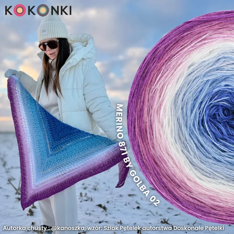 KOKONEK Merino 871 by Golba 02 - Cyklamen/wrzos/jasny róż/biel/jasny błękit/błękit/niebieski