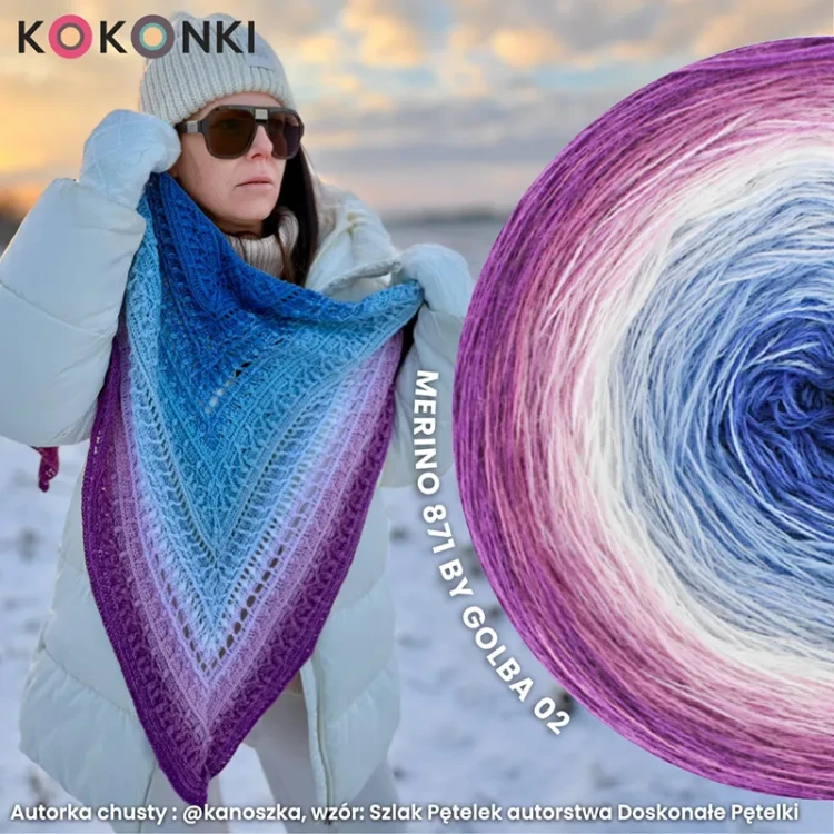 KOKONEK Merino 871 by Golba 02 - Cyklamen/wrzos/jasny róż/biel/jasny błękit/błękit/niebieski